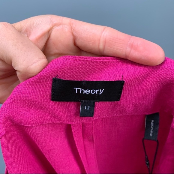 Theory Pleated Pant in Pure Linen Pop Fuchsia Pink size 12 - Picture 13 of 14
